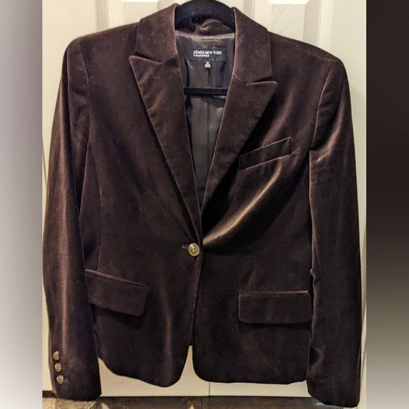 Jones New York Dark Brown Velour Blazer/Jacket/Suit Jacket, Size 10 - Picture 3 of 5